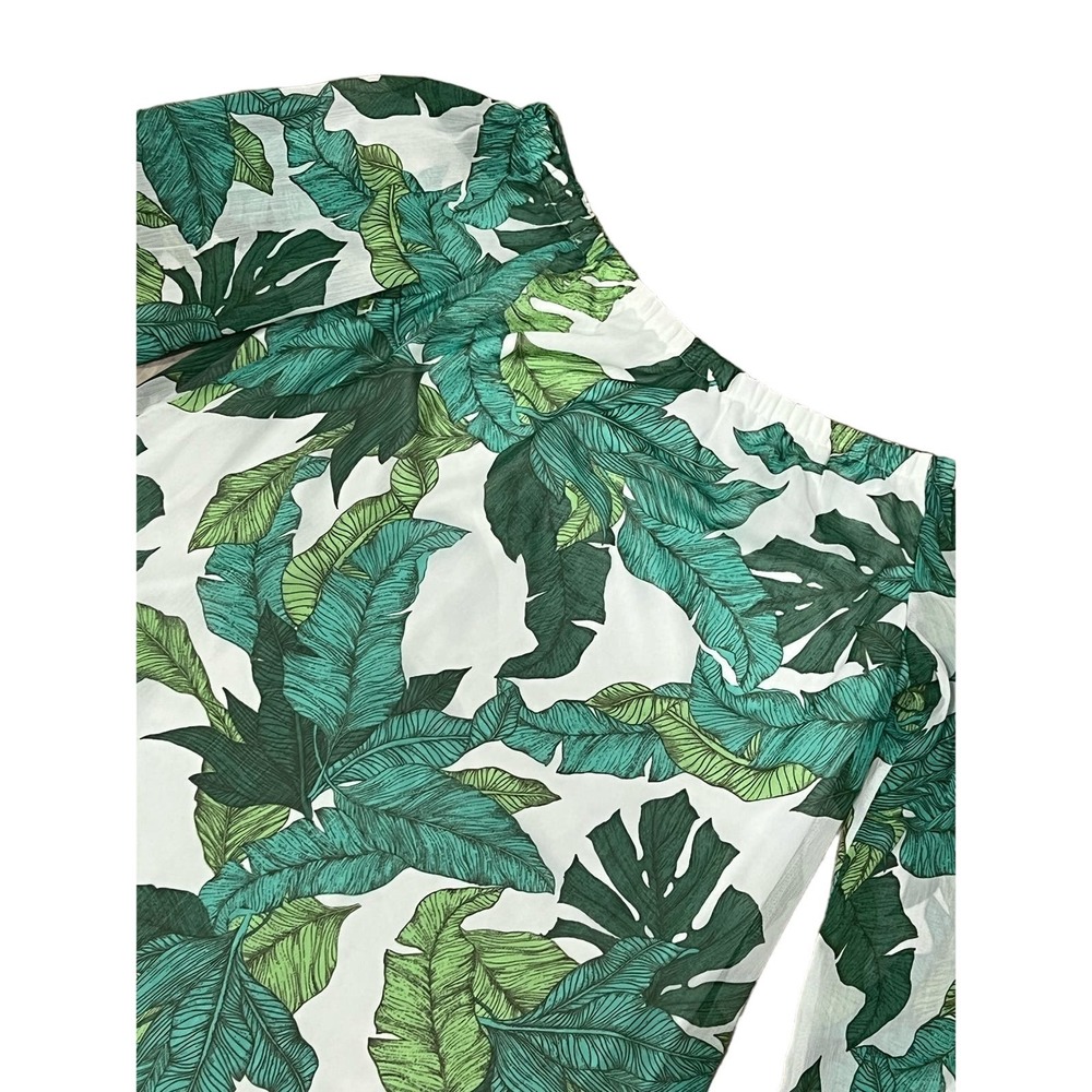Love Fire Green Tropical Floral Leaf, Off Shoulder Mini, M, #585-U‎